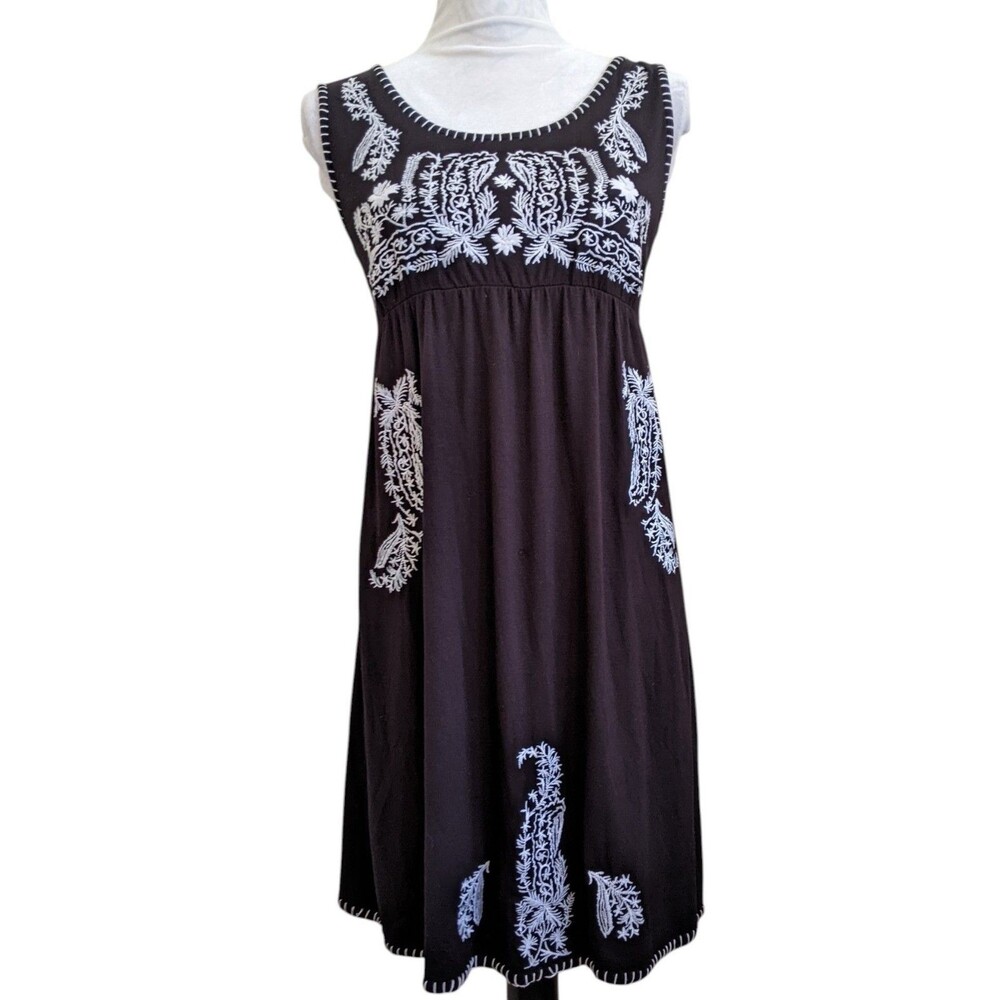 Grace Elements Black White Embroidery Sleeveless Knee Length Shift Dress Small